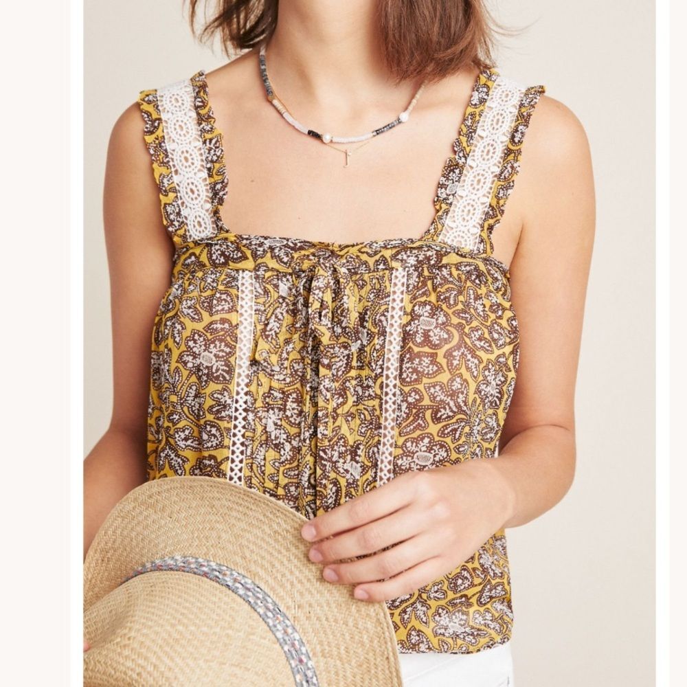 Anthropologie Bardot Tank Crochet Lace Paisley Women’s Medium NEW Boho Cottage
